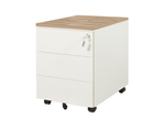 Wit verrijdbaar ladeblok met robson eiken blad, drie laden en ergonomisch design. - Ladeblok Verrijdbaar (Vierkant) OFI CUBE - Office Furniture Interior