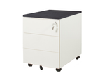 Ergonomisch verrijdbaar ladeblok met drie witte lades en zwart blad, op wieltjes. - Ladeblok Verrijdbaar (Vierkant) OFI CUBE - Office Furniture Interior