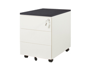 Ergonomisch verrijdbaar ladeblok met drie witte lades en zwart blad, op wieltjes. - Ladeblok Verrijdbaar (Vierkant) OFI CUBE - Office Furniture Interior