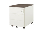 Ergonomisch wit ladeblok verrijdbaar met vierkante vorm en donkerhouten bovenblad. - Ladeblok Verrijdbaar (Vierkant) OFI CUBE - Office Furniture Interior