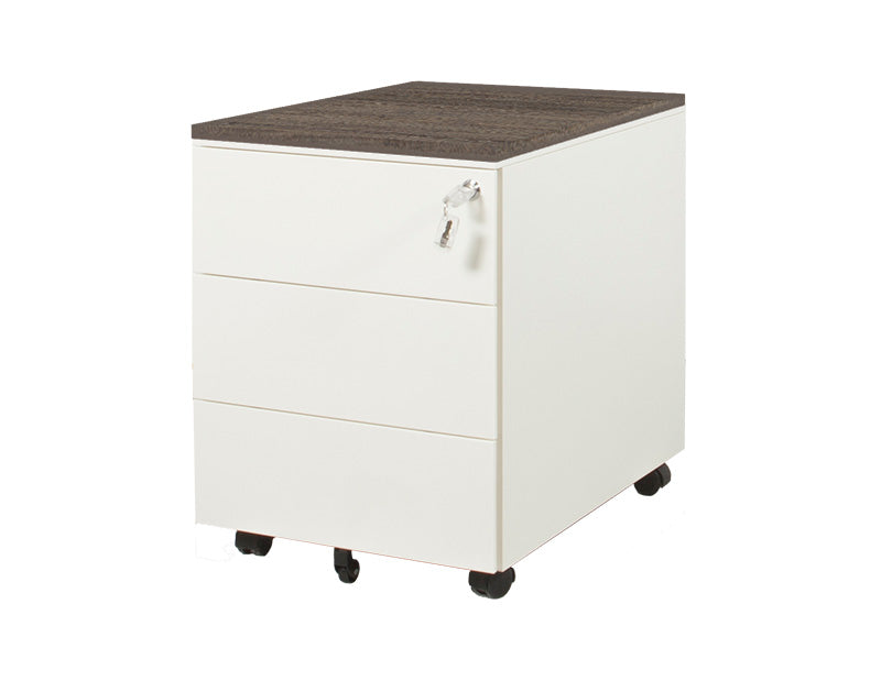 Ergonomisch wit ladeblok verrijdbaar met vierkante vorm en donkerhouten bovenblad. - Ladeblok Verrijdbaar (Vierkant) OFI CUBE - Office Furniture Interior