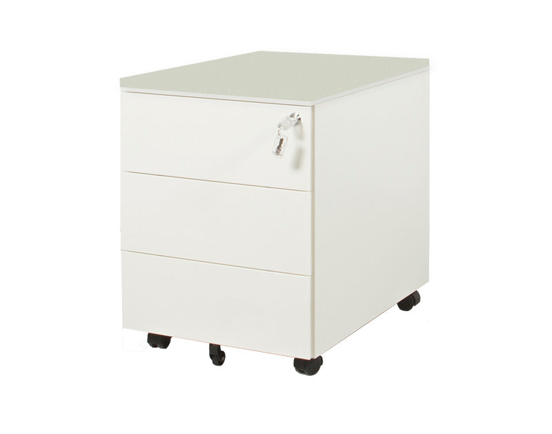 Witte ergonomische ladeblok verrijdbaar met drie lades en slot, modern design. - Ladeblok Verrijdbaar (Vierkant) OFI CUBE - Office Furniture Interior