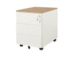 Wit ergonomisch verrijdbaar ladeblok met houten bovenblad en drie laden op wieltjes. - Ladeblok Verrijdbaar (Vierkant) OFI CUBE - Office Furniture Interior