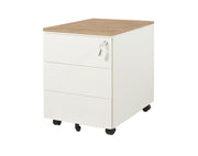 Wit ergonomisch verrijdbaar ladeblok met houten bovenblad en drie laden op wieltjes. - Ladeblok Verrijdbaar (Vierkant) OFI CUBE - Office Furniture Interior